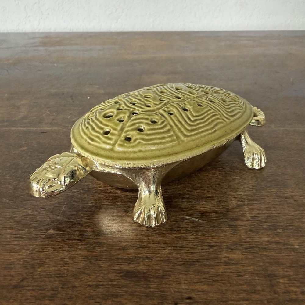 Vintage Torino Brass Turtle Enamel Shell Vanity Ring Dish Trinket Tray Soap Dish